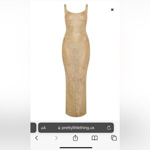 PRETTYLITTLETHINGGOLD METALLIC KNITTED MAXI DRESS - Size Large